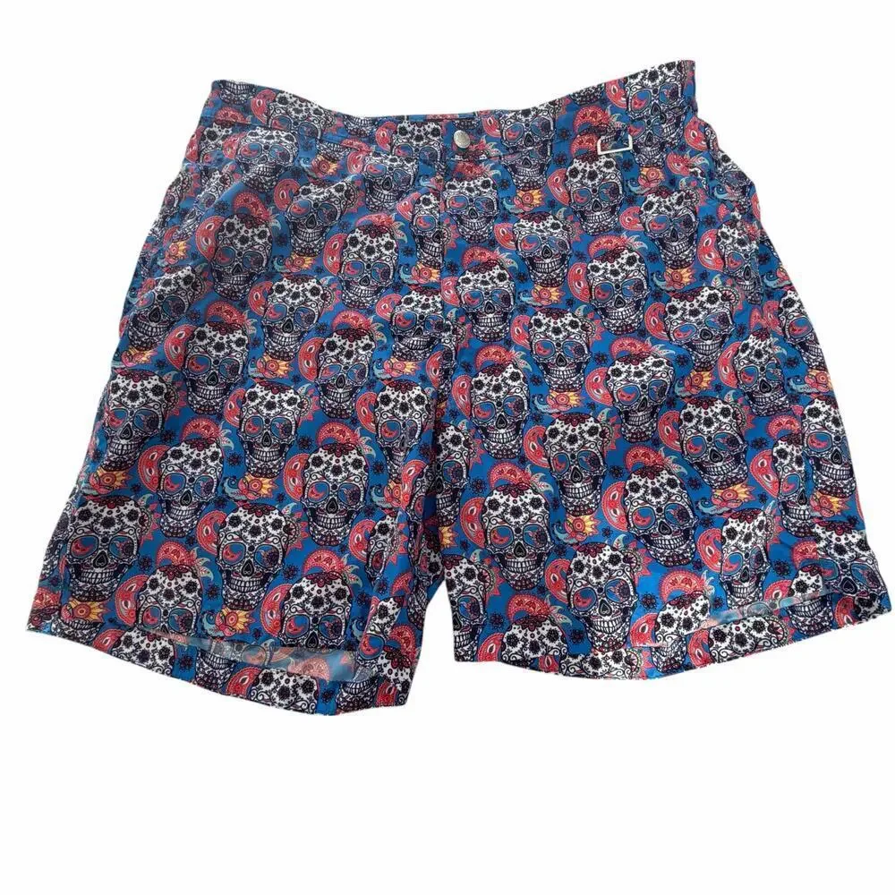 Peter Millar Collection Sugar Skull Print Swim Trunks Blue XL